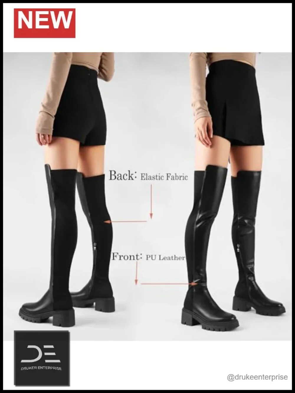 Suede Over the Knee Boots Platform Chunky Heel Stretch Zip